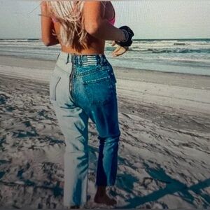 REVICE Denim Yin Yang Crops Tokyo Wash Two-Tone Blue High Rise Jeans, Sz 26, NWT